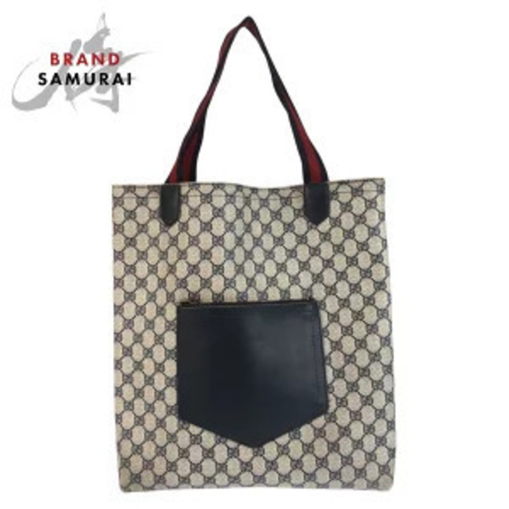 Gucci Sherry Tote Bag Shoulder Gray Navy Blue GG Supreme Canvas